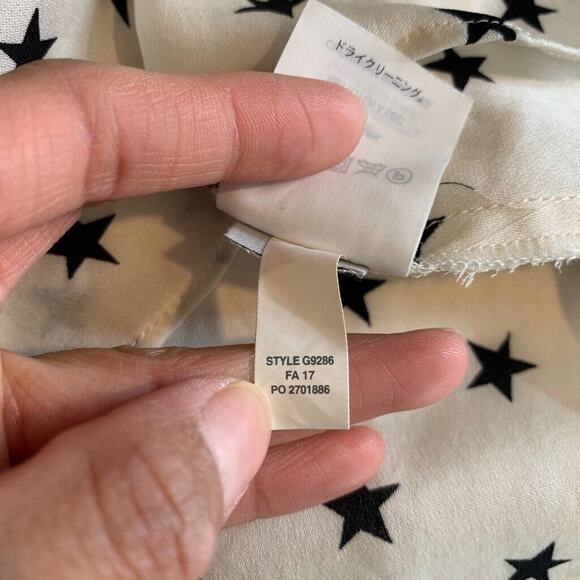 J Crew Blouse Womens 0 White Black Silk Blend Ruffle Star Print Keyhole Back Top - Picture 9 of 14